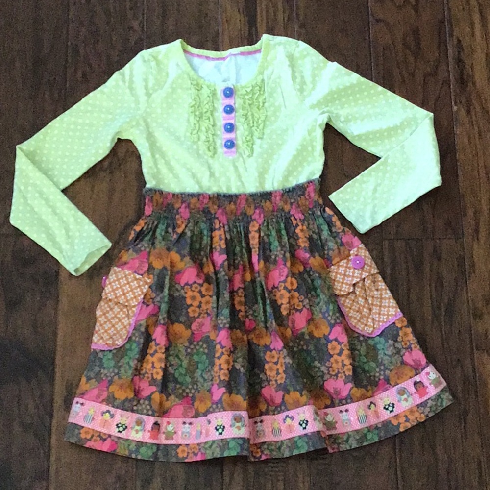 Matilda Jane Girls Long Sleeve Dress - Polka Dot Soft Knit Top with Floral Skirt
